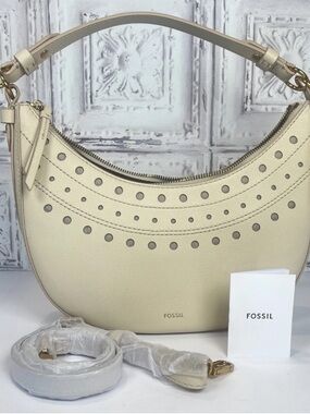 NWT Fossil Shae Leather Crescent  Shoulder | Arm | Cross-Body Bag Cream